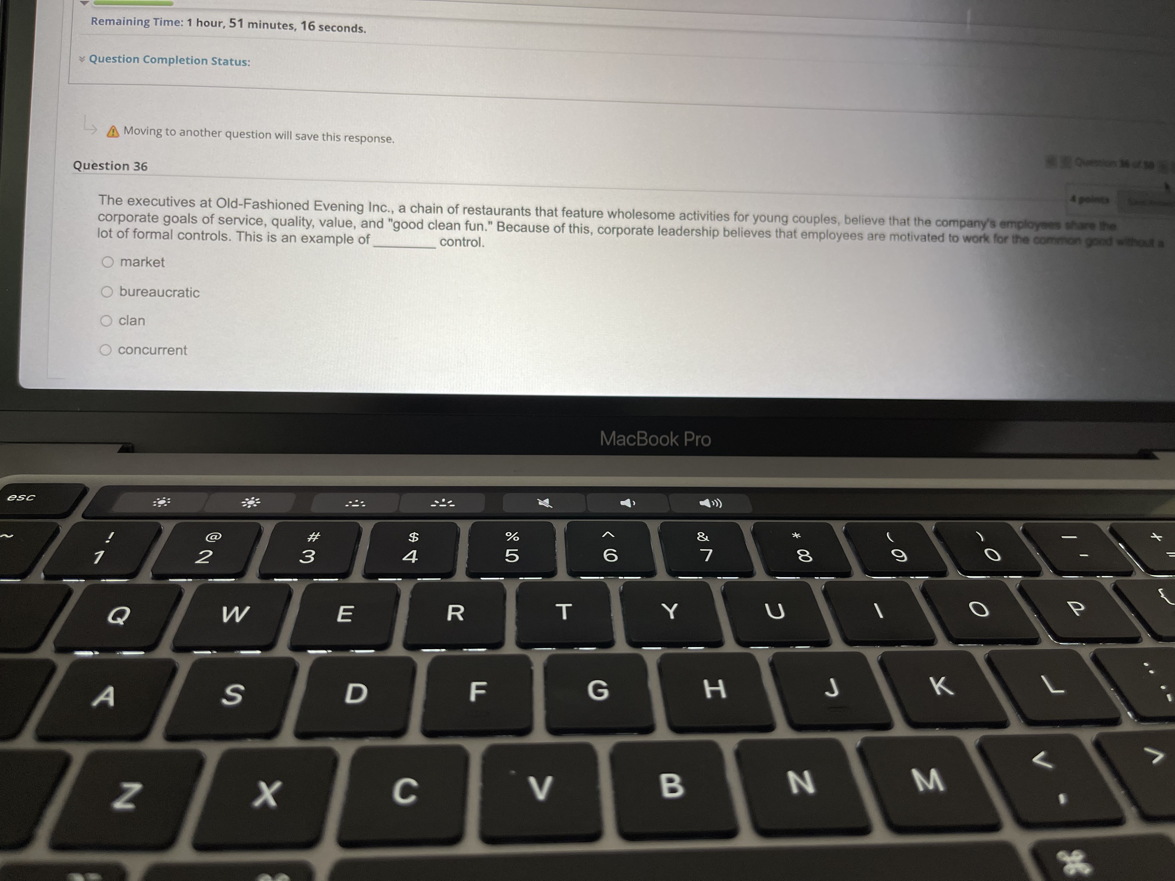 Remaining Time: 1 hour, 51 minutes, 16 seconds. Question Completion Status: