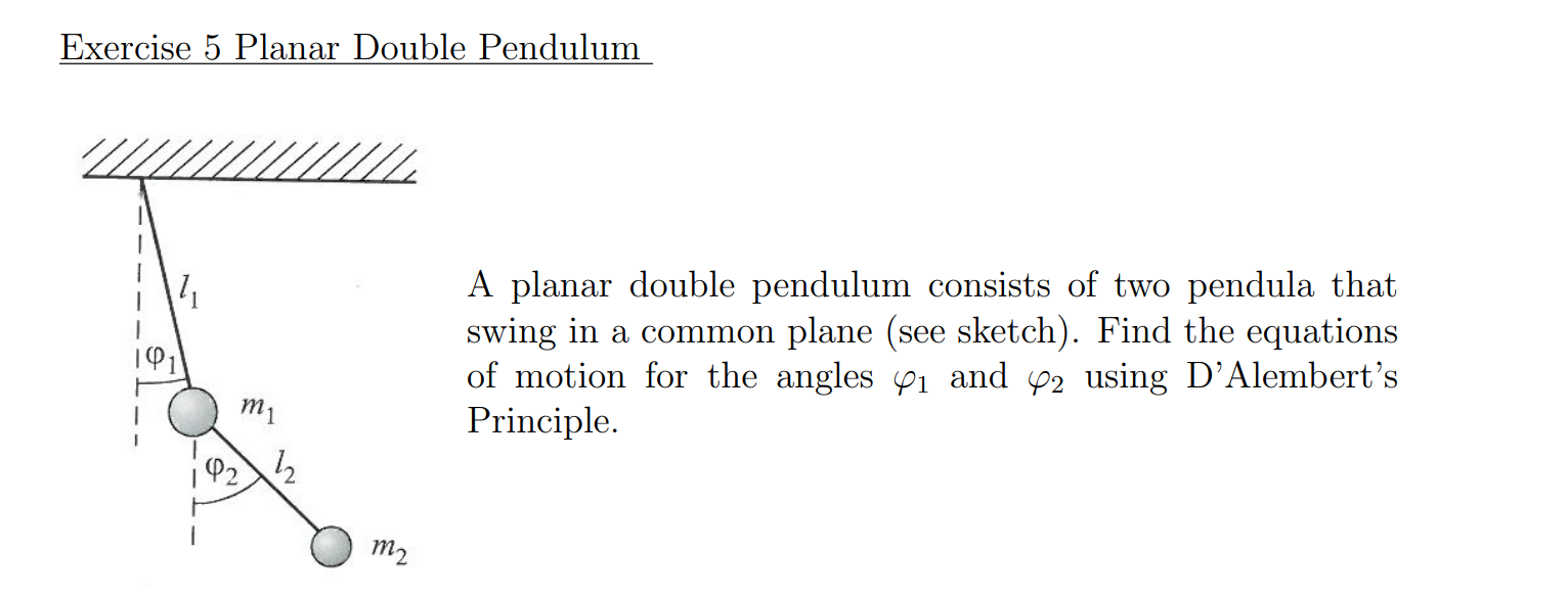  Exercise 5 Planar Double Pendulum A planar double pendulum consists of