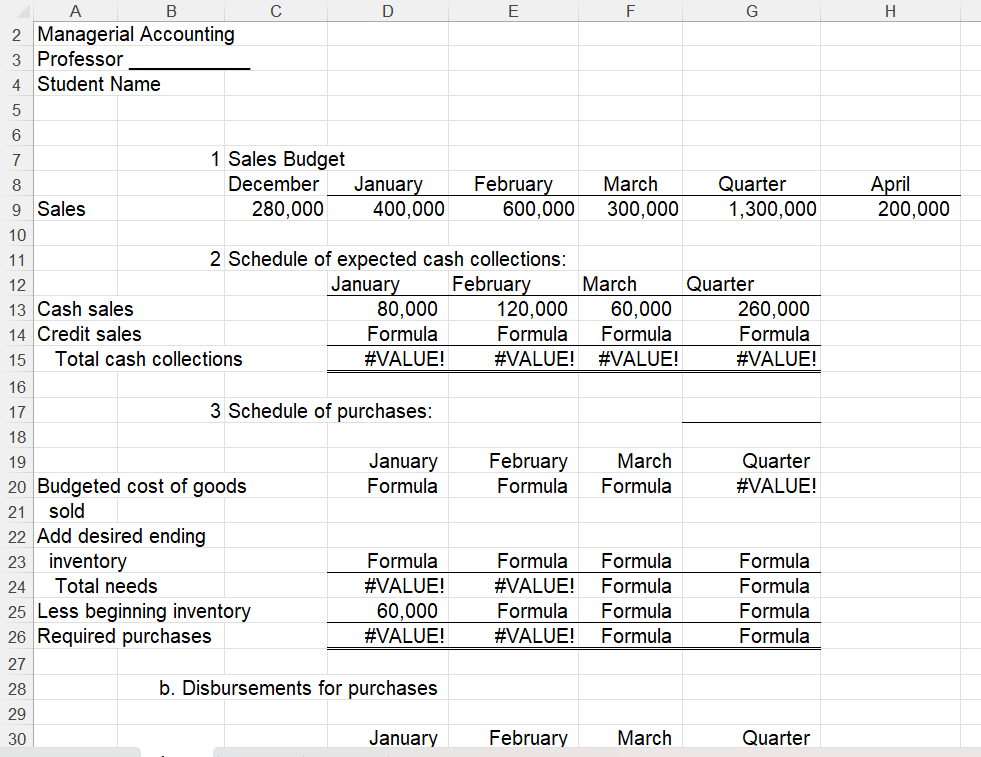 A B C D E F G H 2 Managerial Accounting