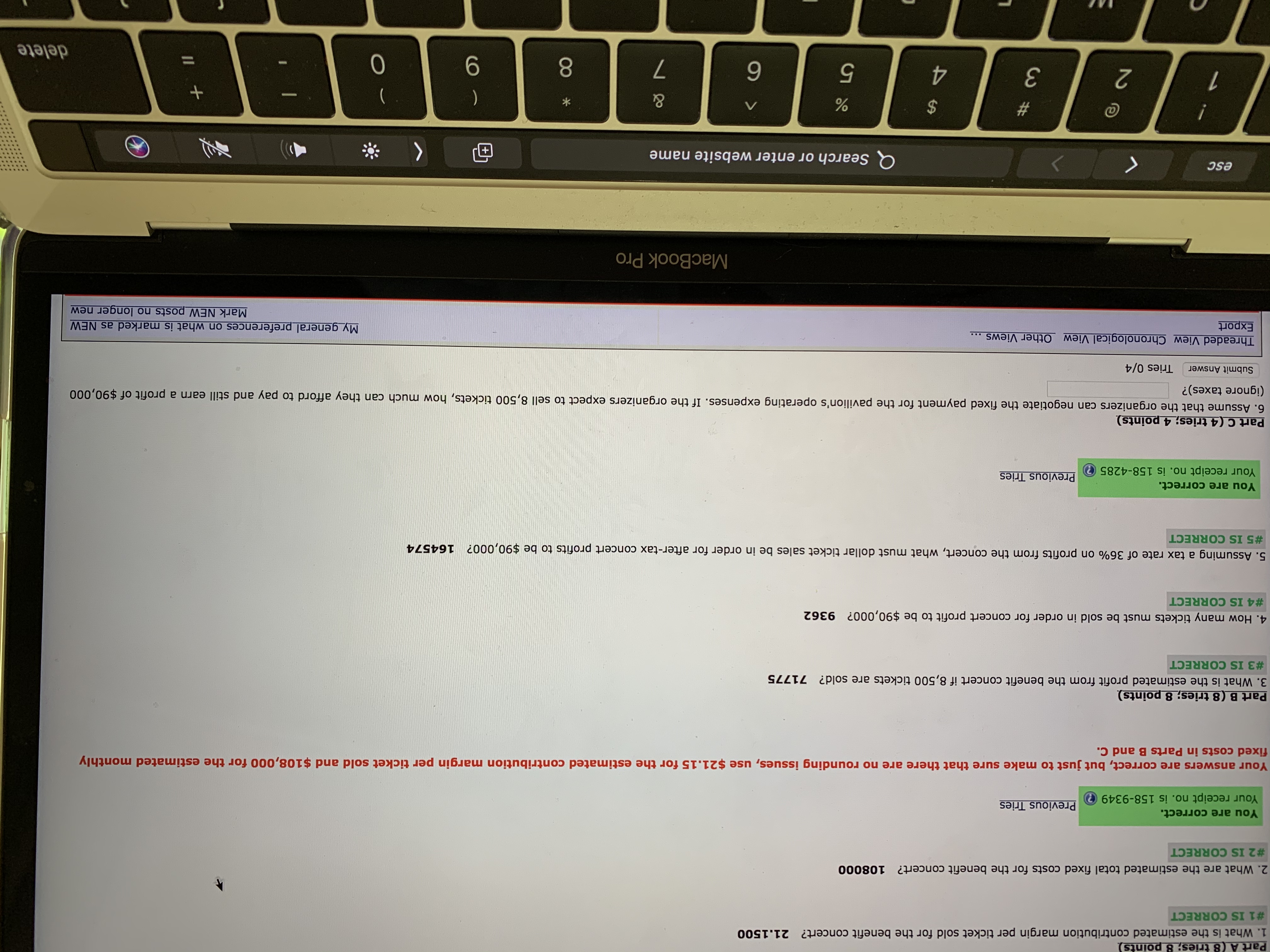 Need answer to question 4 Part A (8 tries; 8 points) 1.