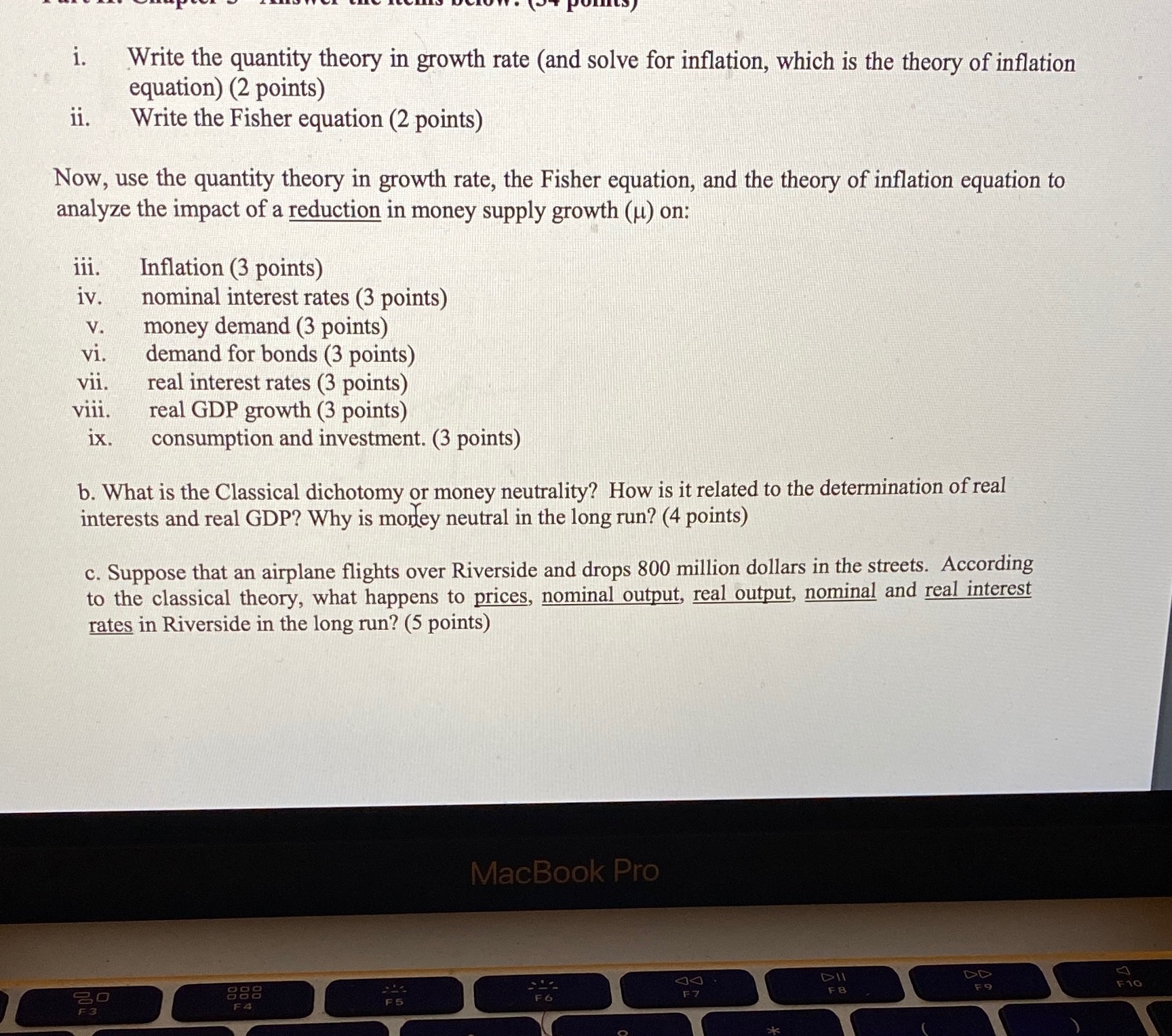  i. Write the quantity theory in growth rate (and solve for