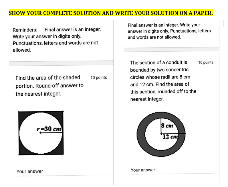  SHOW YOUR COMPLETE SOLUTION AND WRITE YOUR SOLUTION ON A PAPER.