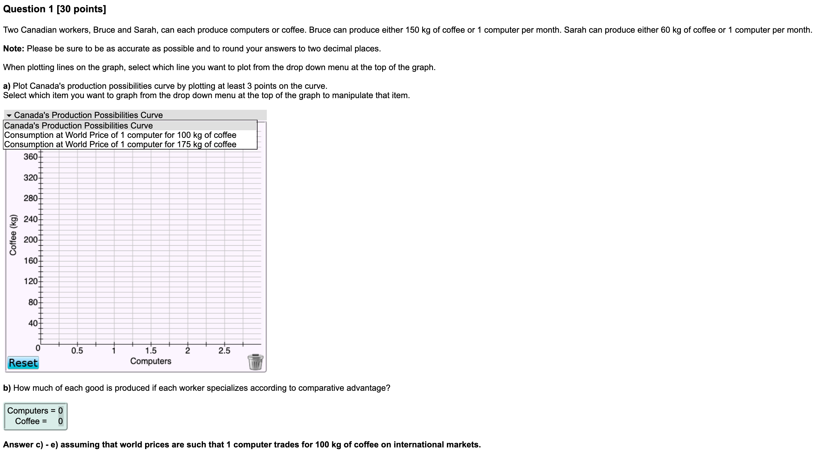 Can you please explain how to a) Plot Canada's production possibilities curve