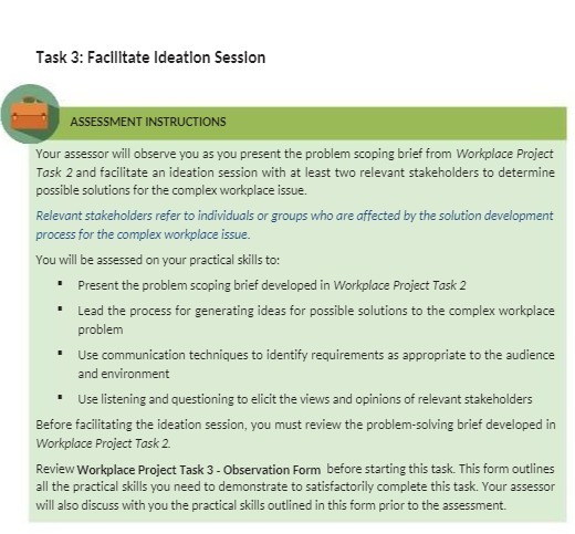  Task 3: Facilitate Ideation Session ASSESSMENT INSTRUCTIONS Your assessor will observe