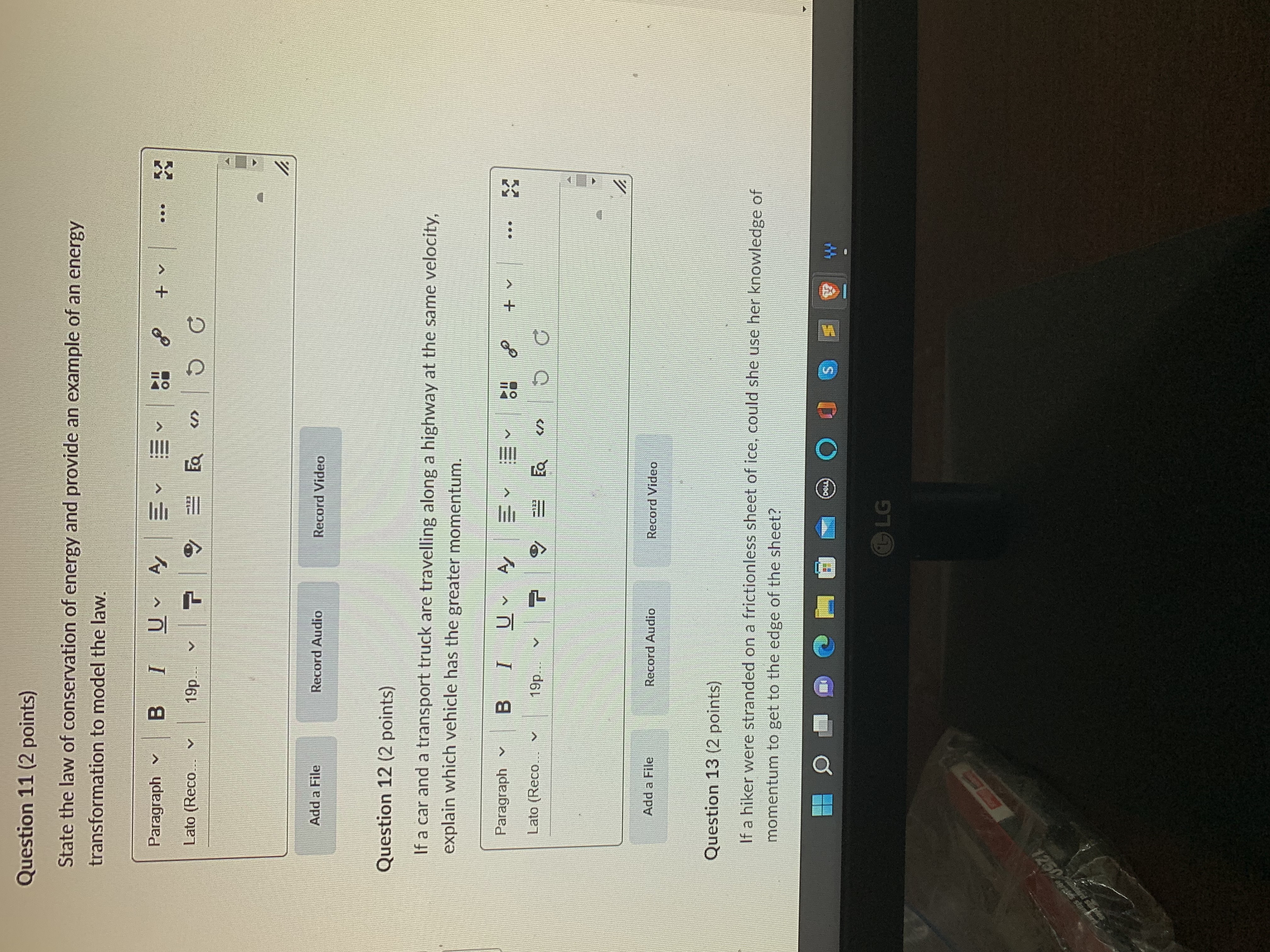 from lesson "Energy and Momentum" Question 9 (1 point) An apple with