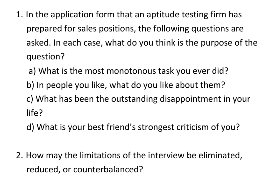 answer these questions . In the application form that an aptitude testing