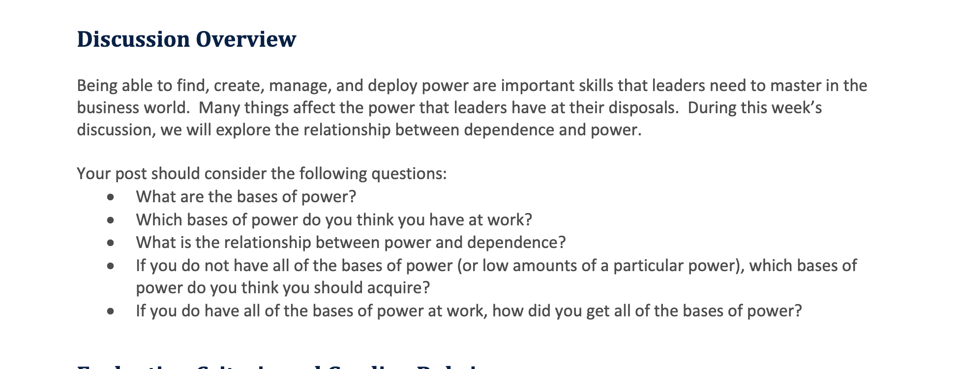 Discussion Overview Being able to find, create, manage, and deploy power