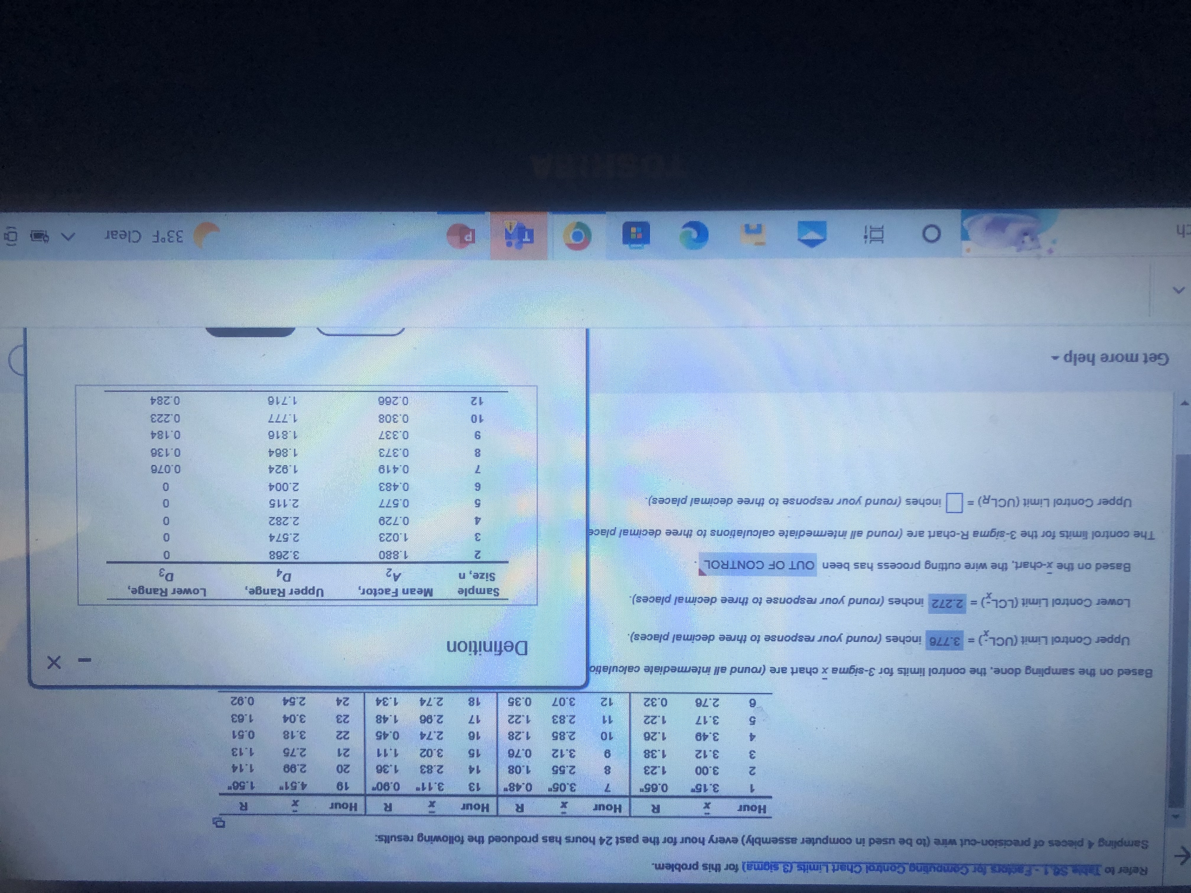  Refer to Table SQ.1 - Factors for Computing Control Chart Limits