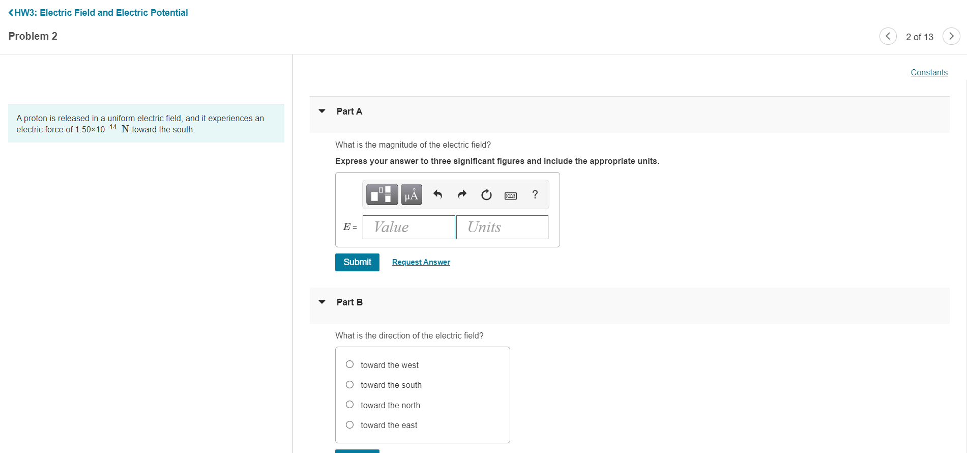 Need help with Part A and B Constants V Part A A