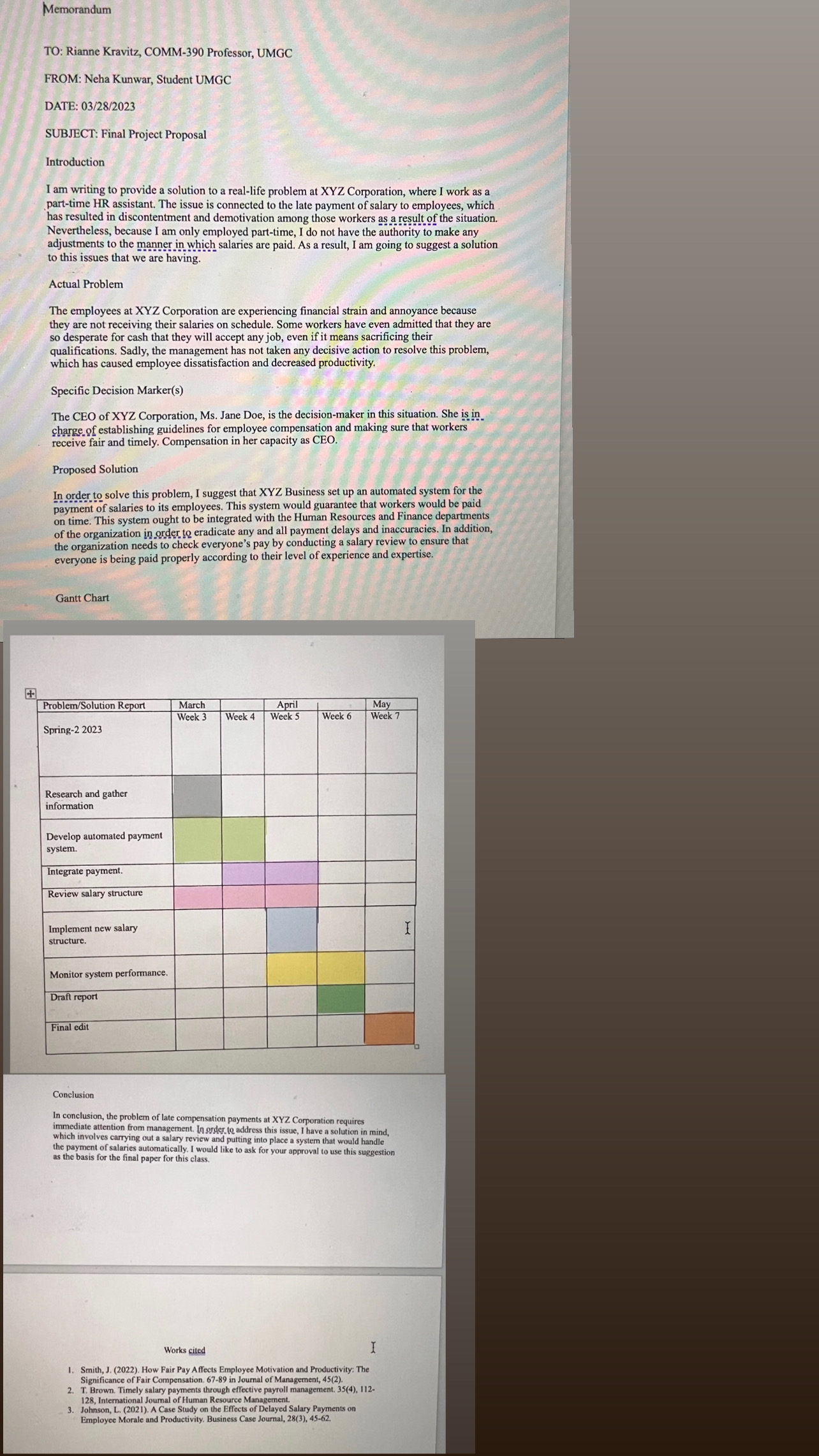 I have an assignment which is called Final problem -solving Researched Proposal.