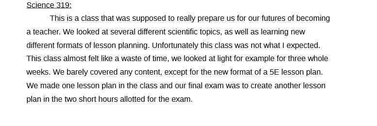  Science 319: This is a class that was supposed to really