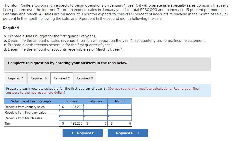 pointers over the Internet. Thornton expects sales in January year 1 to