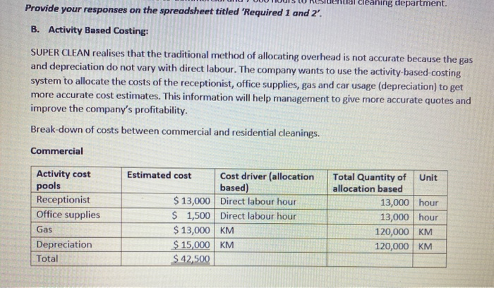 Costing: SUPER CLEAN realises that the traditional method of allocating overhead is