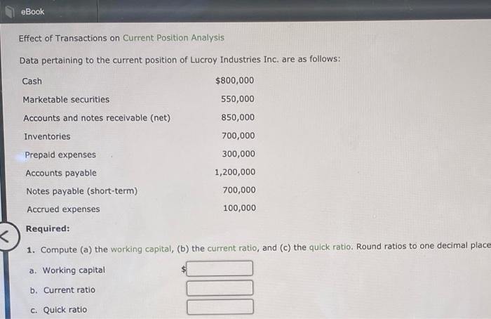  eBook Effect of Transactions on Current Position Analysis Data pertaining to