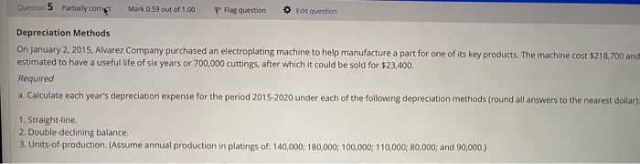  Question 5 Partially cornet Mark 0.59 out of 1.00 P Flag