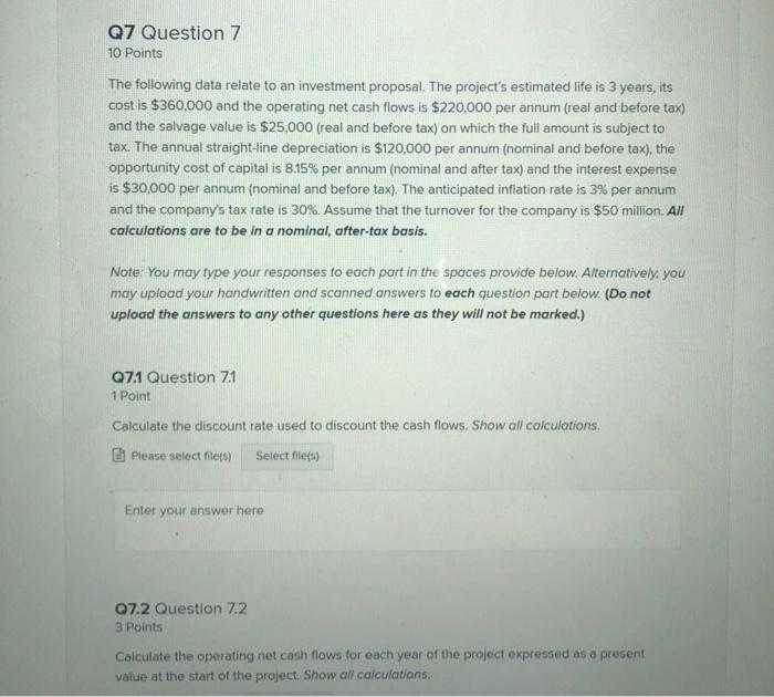  Q7 Question 7 10 Points The following data relate to an