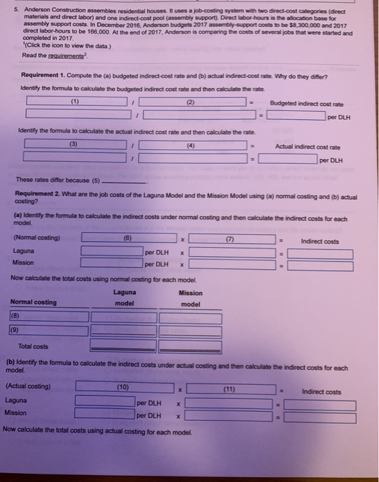  materials and direct labor) and one indirect-cost pool (assembly support). Direct