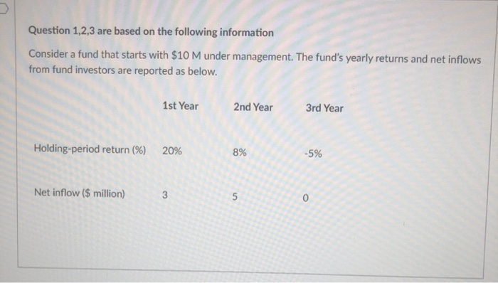  Question 1,2,3 are based on the following information Consider a fund