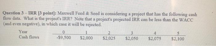 show all work Question 3 - IRR [3 point]: Maxwell Feed &