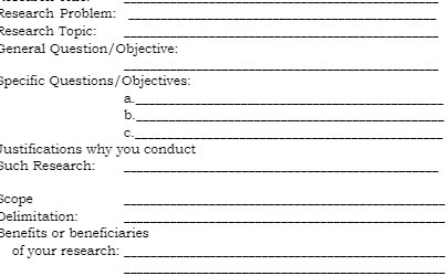  Research Problem: Research Topic: General Question/Objective: Specific Questions/Objectives: EL. b. C.