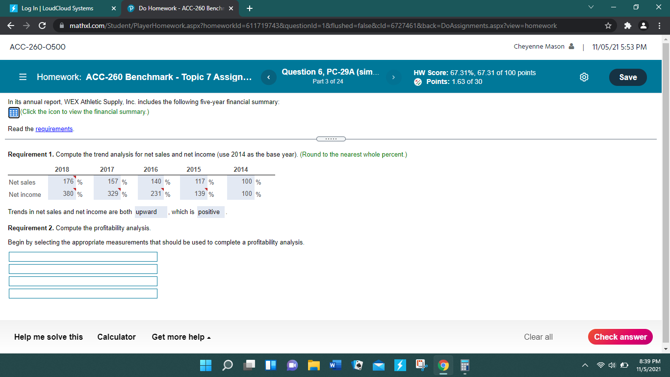  Log In | LoudCloud Systems X Do Homework - ACC-260 Benchr