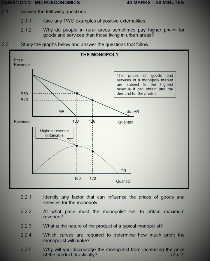 questions in this section in the ANSWER BOOK. QUESTION 2: MICROECONOMICS 40