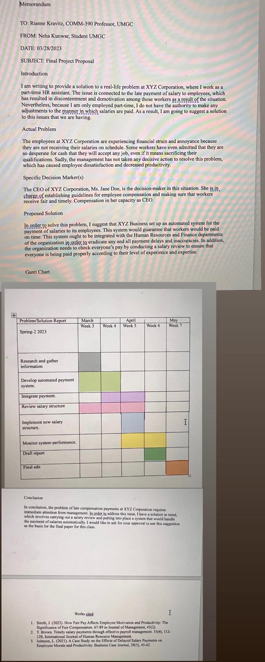 I have an assignment which is called Final problem -solving Researched Proposal.