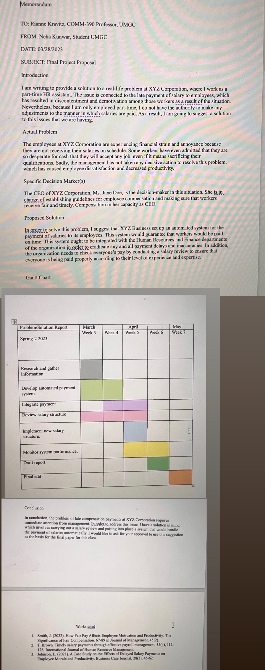 I have an assignment which is called Final problem -solving Researched Proposal.