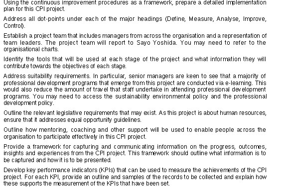 Using the continuous improvement procedures as a framework, prepare a detailed