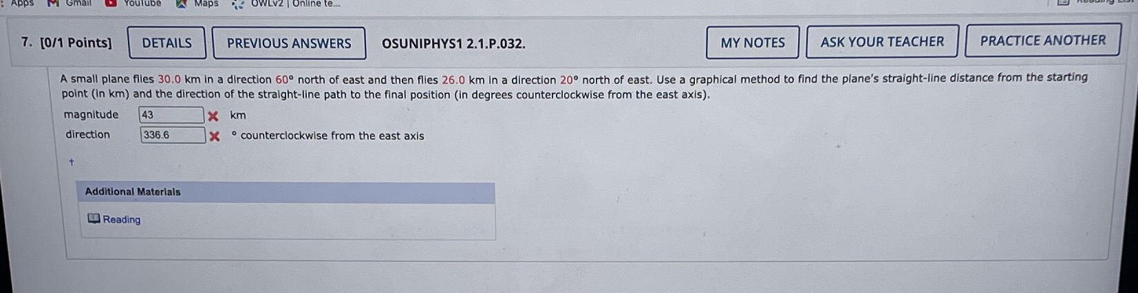  Apps Maps Online te... 7. [0/1 Points] DETAILS PREVIOUS ANSWERS OSUNIPHYS1