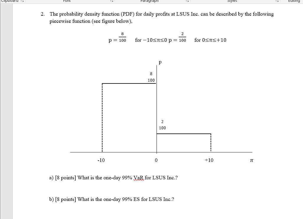 1.The probability density function (PDF) for daily profits at LSUS Inc. can