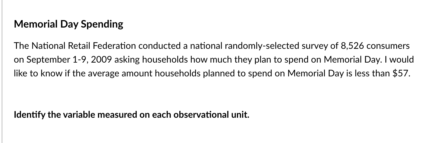 please help with this problem. thanks Memorial Day Spending The National Retail