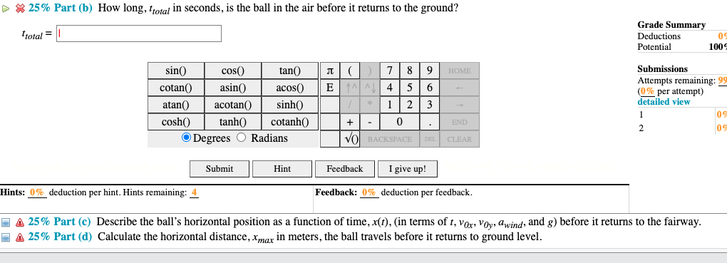 on a horizontal fairway with initial velocity vector Vo = Voxi +