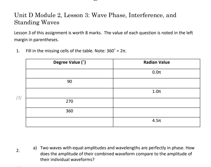 Unit D Module 2, Lesson 3: Wave Phase, Interference, and Standing