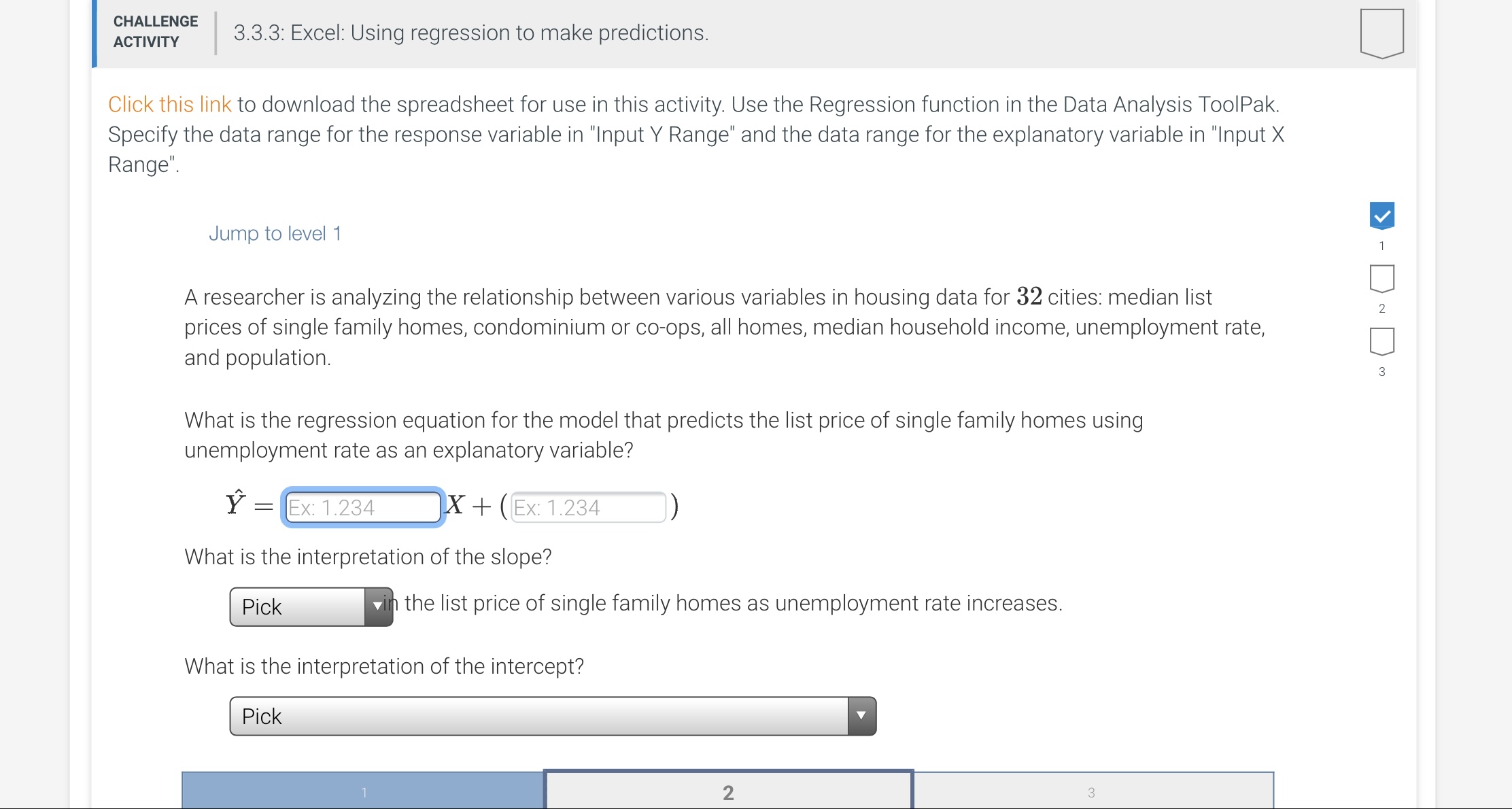 Hello, I need help please I :33?\" I 333: Excel: Using regression