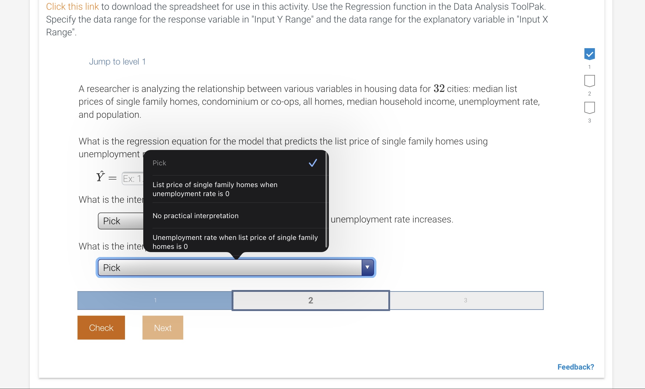 in this activity Use the Regression function in the Data Analysis ToolPak.