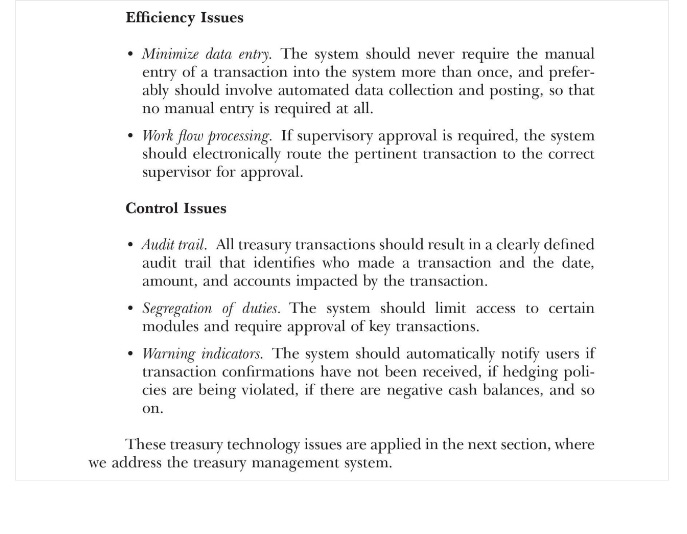 SUBJECT: Treasury Management | SPECIFIC TOPIC: Treasury Systems || EXPOUND the following