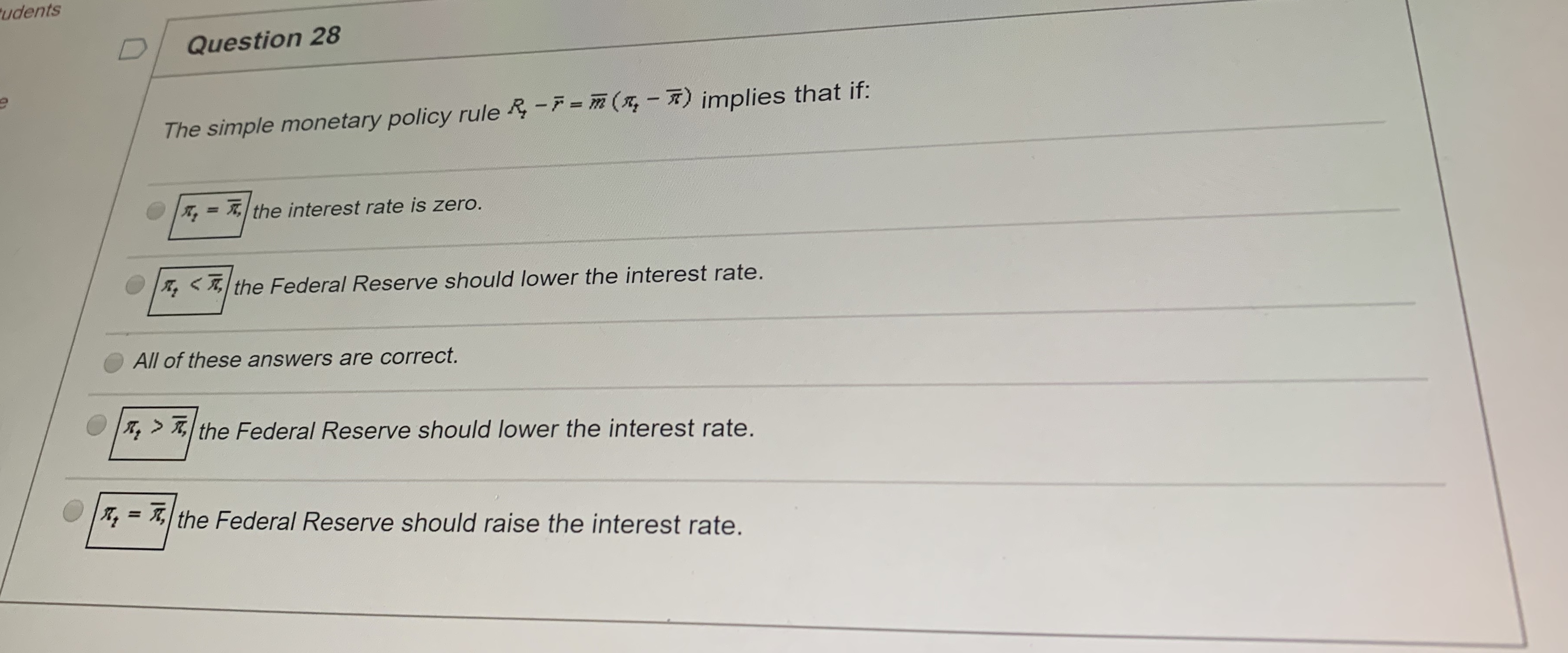 Please help udents D Question 28 The simple monetary policy rule R,