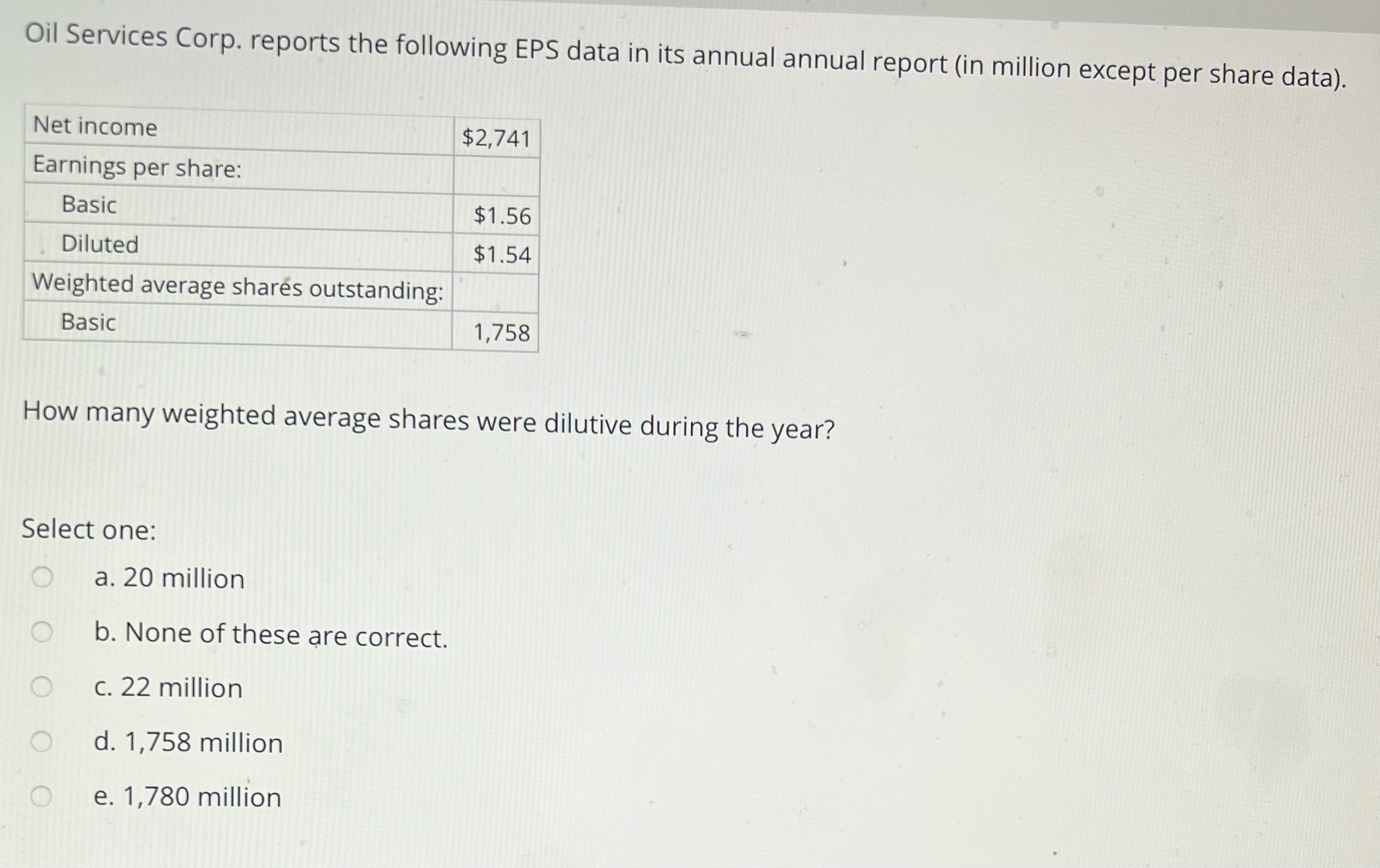 Please answer question below Oil Services Corp. reports the following EPS data