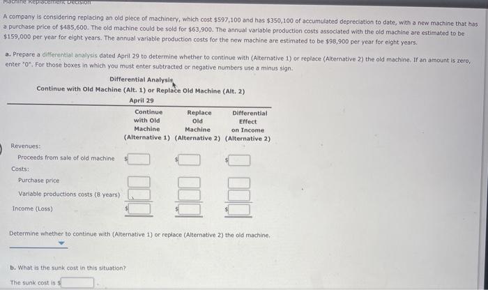 Doce Replacement Det som A company is considering replacing an old