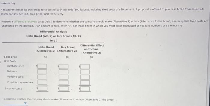  Make or Buy A restaurant bakes its own bread for a