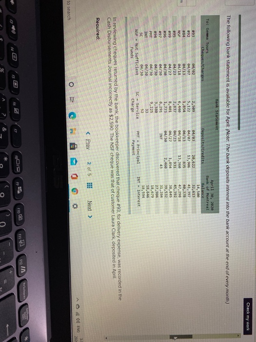 GEMMA TOURS Bank Reconciliation March 31, 2020 $14,500 Book balance $32,047 Bank