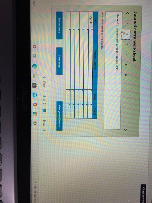 follows on April 30: Cash Explanation Acct. No. 101 Balance PR Debit