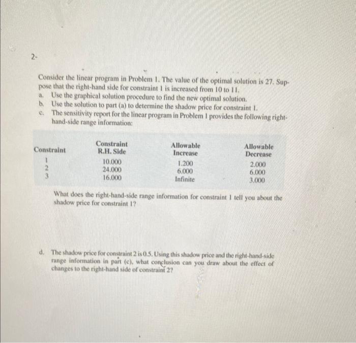 plz provide all answers. 2- Consider the linear program in Problem 1.