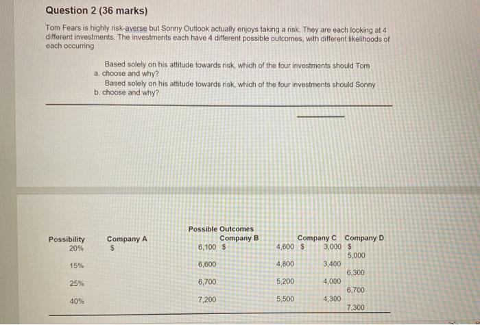 its analysts have projected the following outcomes and their probabilities OUTCOME PROBABILITY