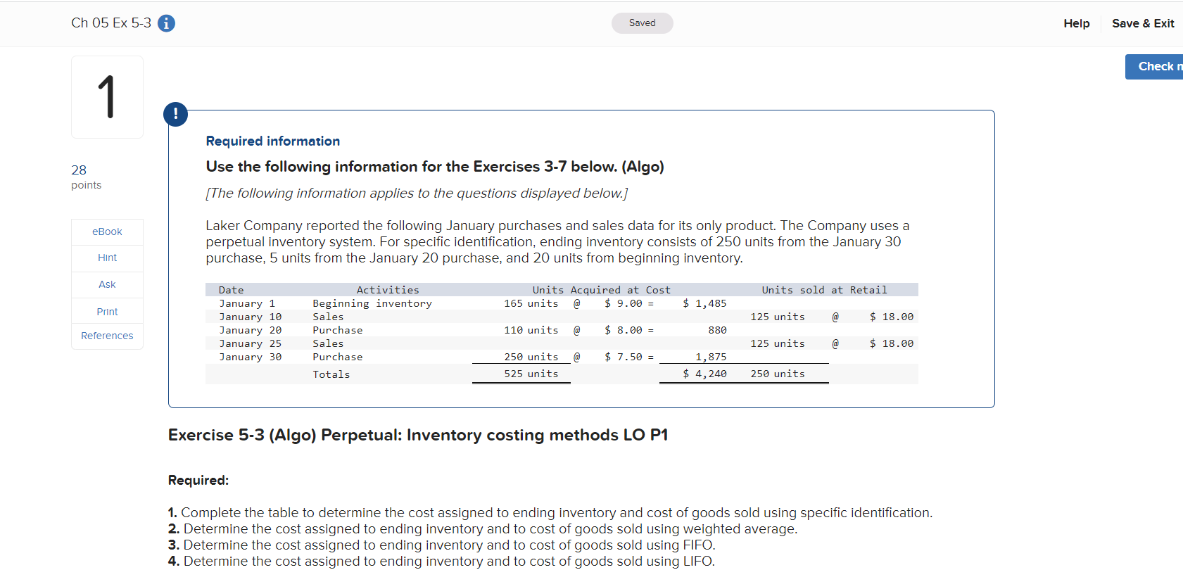 Ch 05 Ex 5-3 Saved Help Save & Exit Check n
