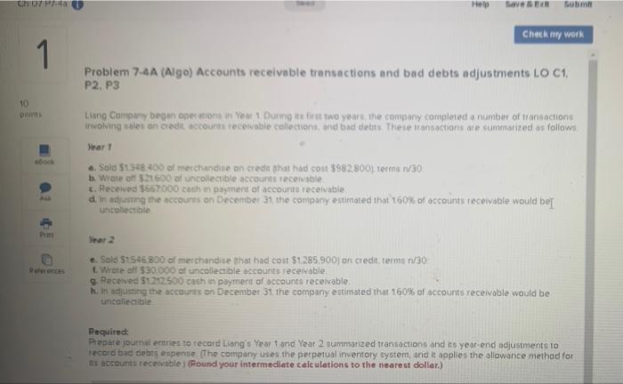  Help Save EXIT Sub Check my work 1 Problem 7-4A (Algo)
