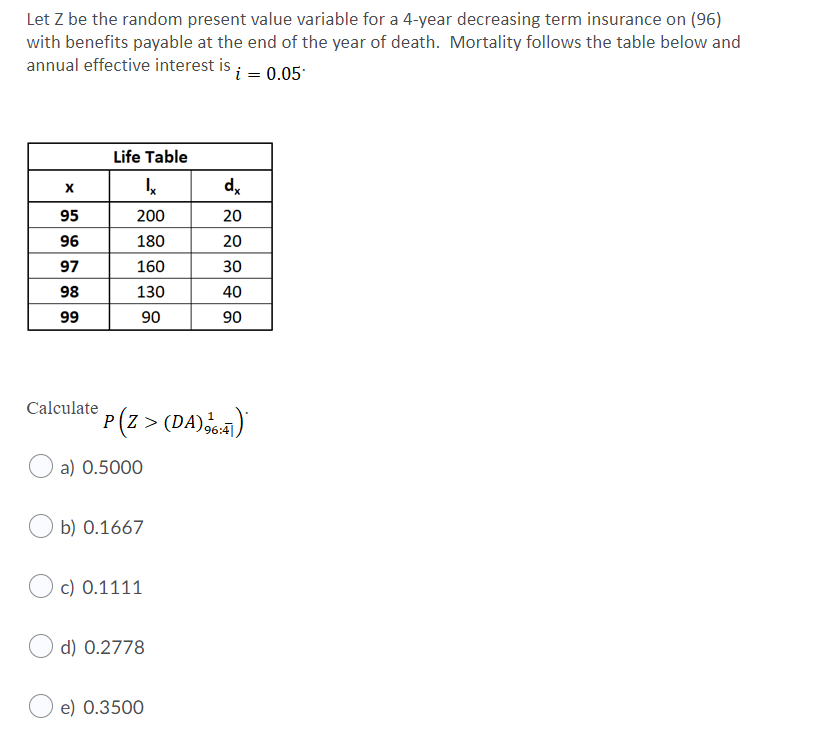  Let Z be the random present value variable for a 4-year