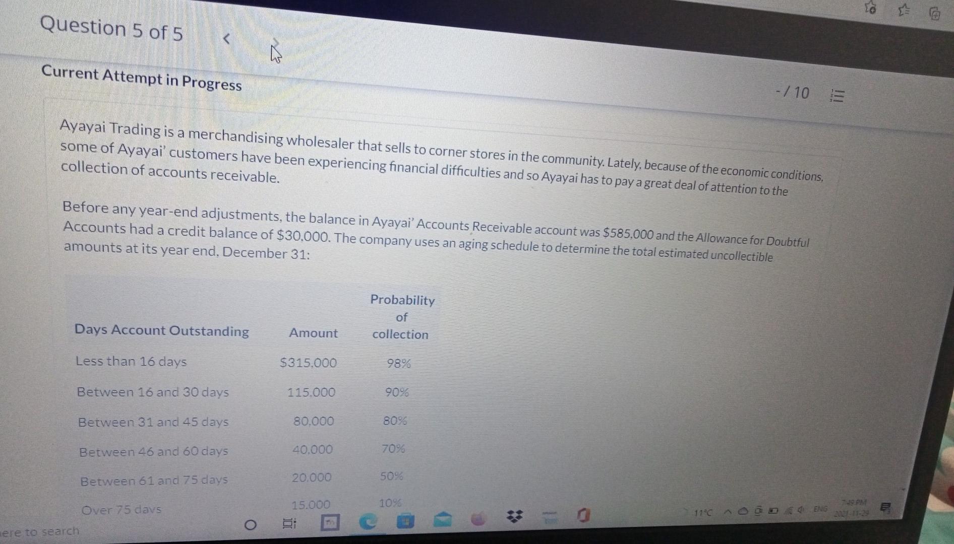 Question 5 of 5 Current Attempt in Progress Ayayai Trading is a