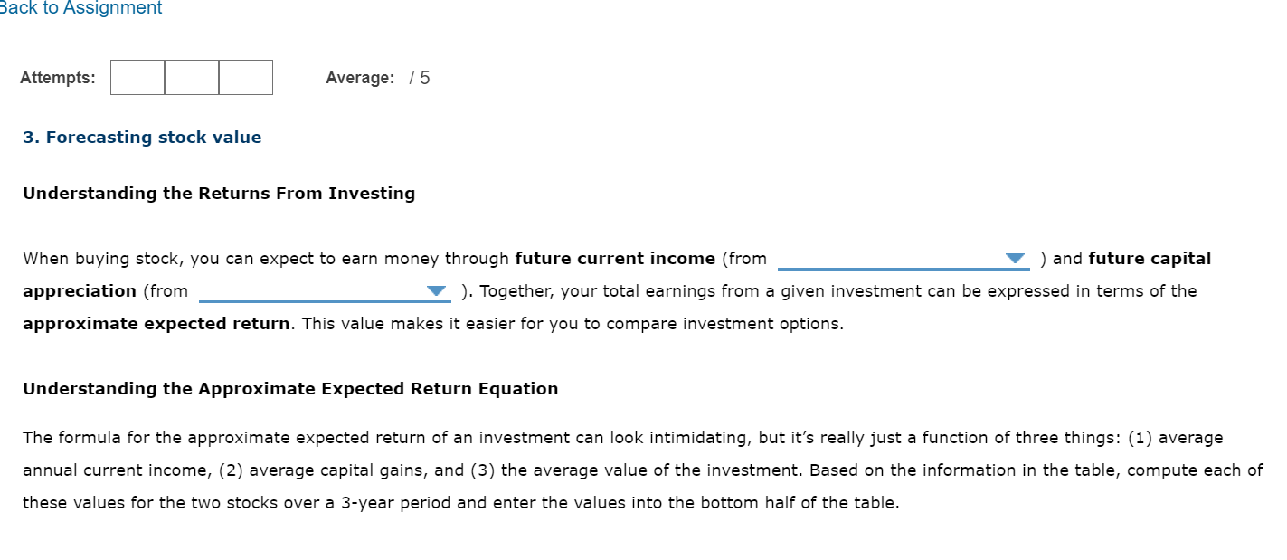  Back to Assignment Attempts: Average: 75 3. Forecasting stock value Understanding